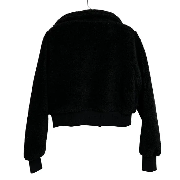 GOOD AMERICAN The Sherpa Goodness Bomber Jacket Cropped Women Sherpa Size 2 - Picture 3 of 3